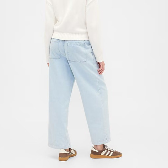Gap High Rise Pull On Wide Leg Jeans Light Wash Blue Denim Elastic Waist Small - Picture 9 of 14